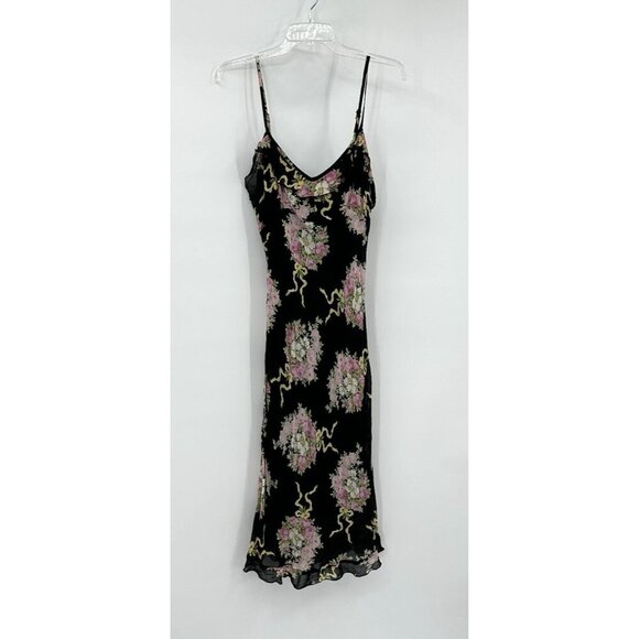 slip dress floral midi ruffle rayon grunge M - Picture 4 of 9